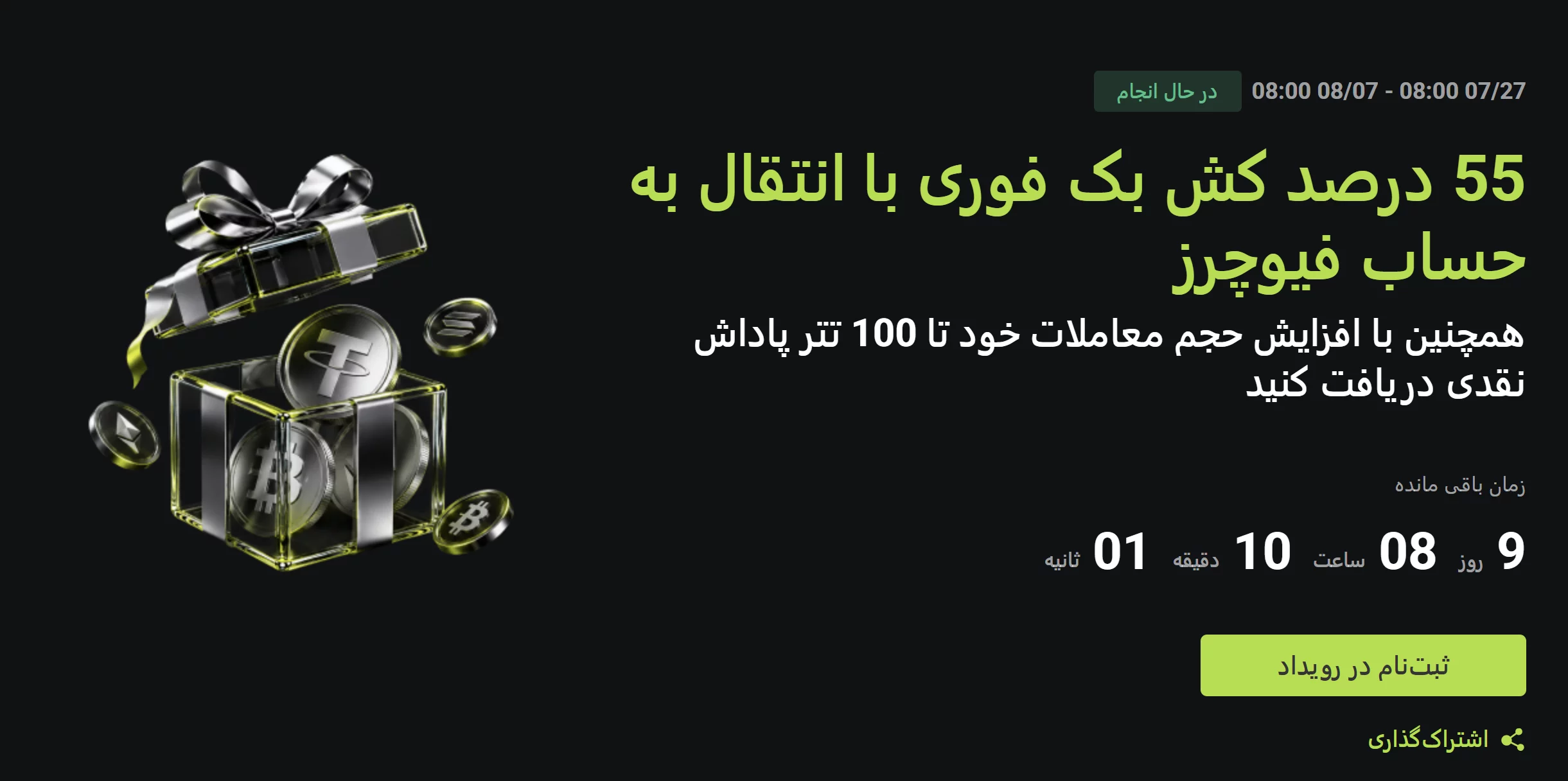دریافت ۵۵ درصد کش‌بک فوری صرافی XT
